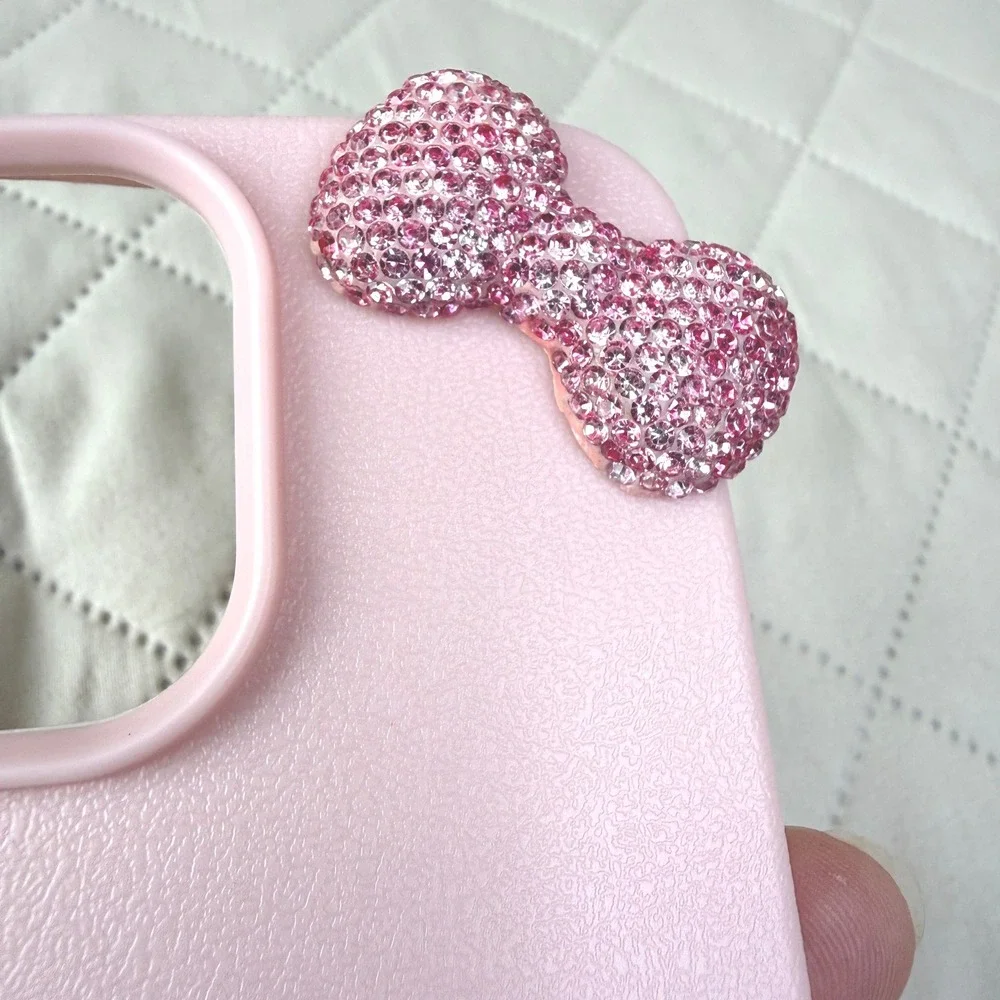 iPhone 14 Pro Max Case Pink Rhinestone Bow Coquette Aesthetic Slim Cover